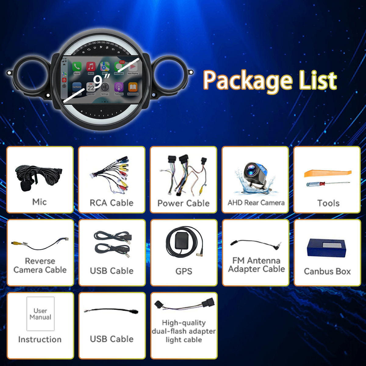 Car Radio for BMW Mini Cooper 2007-2014, 4GB+64GB Android Car Stereo, Wireless CarPlay & Android Auto, GPS Navigation, FM Radio, SWC, MirrorLink, Multimedia Player with Backup Camera