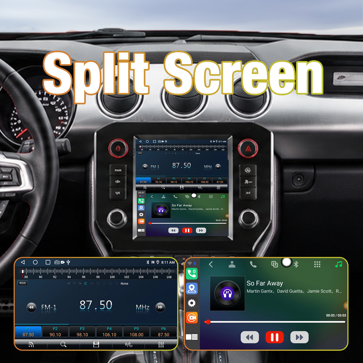 Touchscreen Car Stereo for Ford Mustang 2015-2021, Wireless CarPlay & Android Auto Head Unit Upgrade, Built-in DSP, GPS Navigation, Bluetooth Multimedia Radio Player