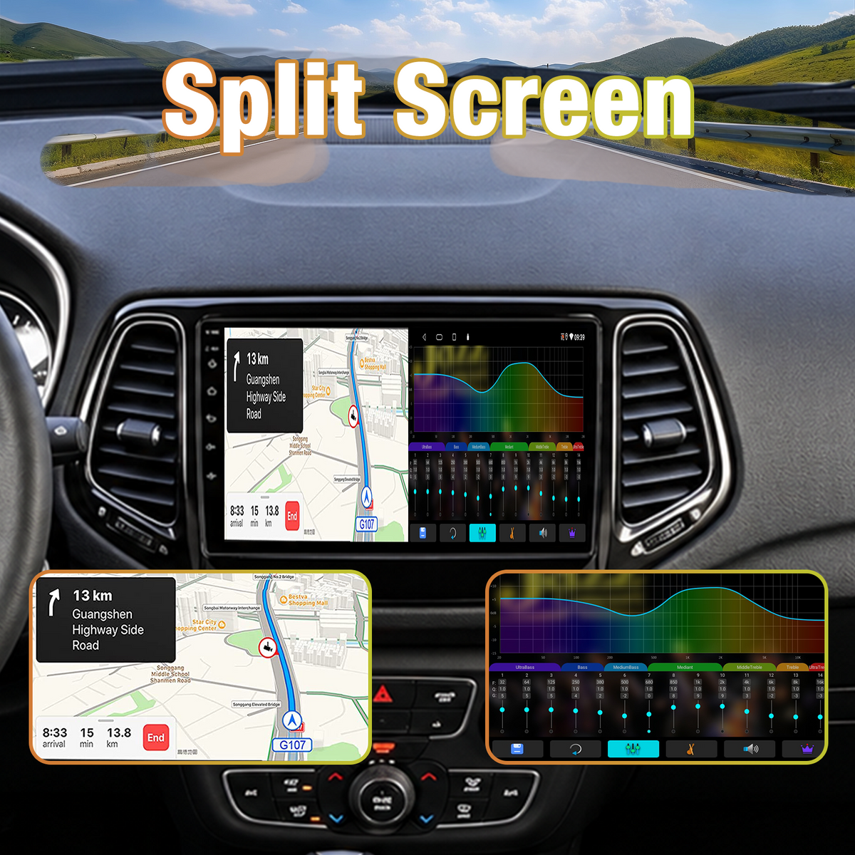 Car Stereo Head Unit for Jeep Compass 2017-2020, 10 Inch Android 13 Touch Screen Radio, Wireless CarPlay & Android Auto, GPS Navigation, Mirror Link, HD Backup Camera