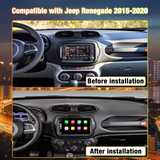 Jeep Renegade 2015-2020, 64G Storage, 5G WiFi, Wireless CarPlay & Android Auto, GPS Navigation, Bluetooth, FM Radio, HD Backup Camera, Aftermarket Head Unit Replacement