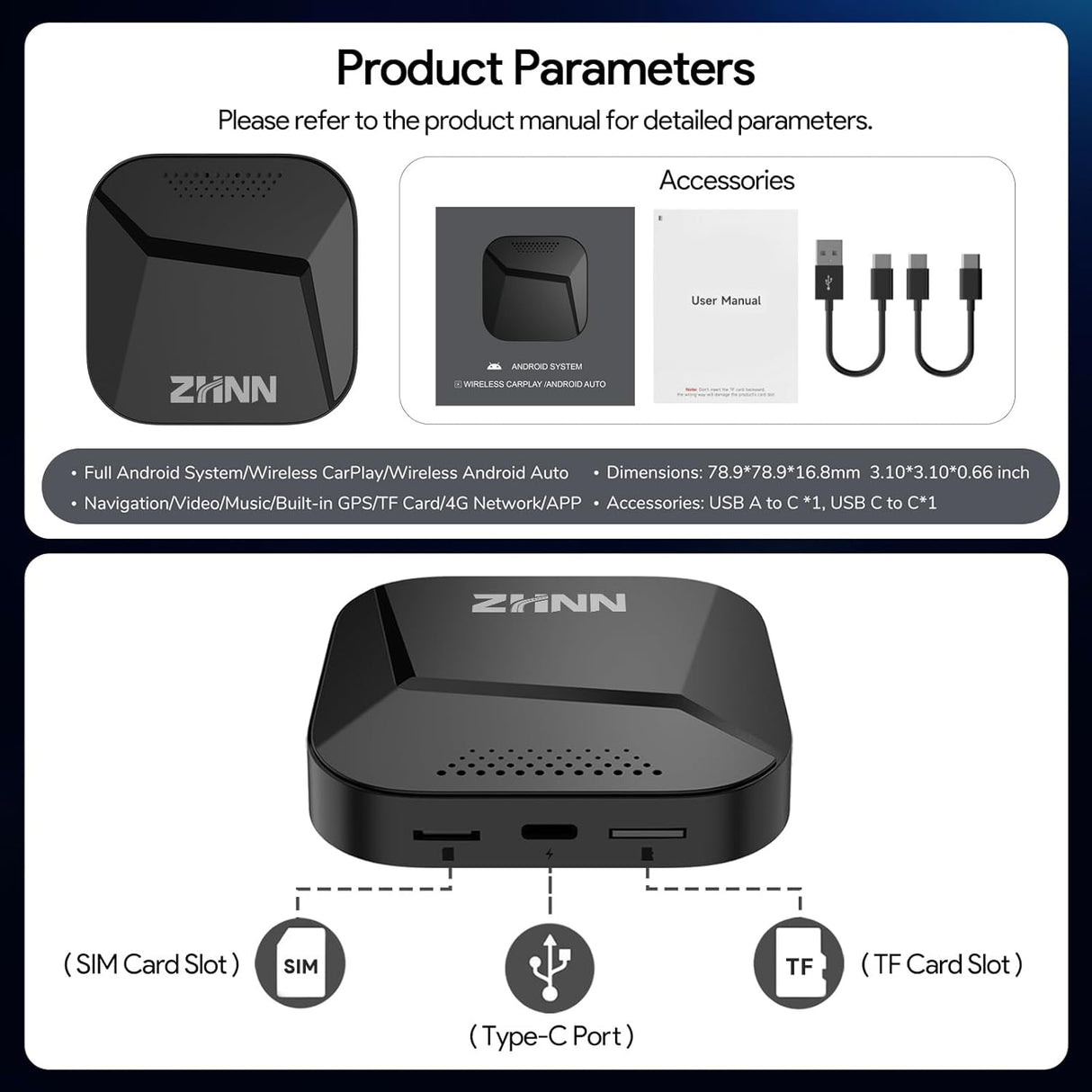 ZHNN CarPlay AI Box Y1 for OEM Wired CarPlay/Android Auto Car Radio