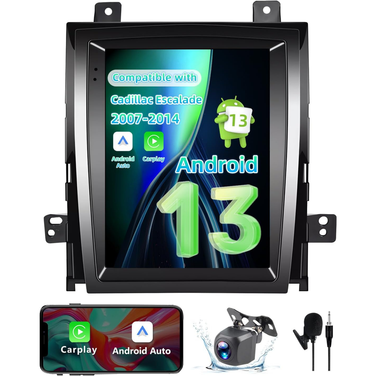 Android 13 Car Stereo Compatible with Cadillac Escalade/Sailway SLS 2007-2014, 9.7 Inch 2+64G Car Radio with CarPlay&Android Auto Support GPS/SWC/Bluetooth/FM RDS Radio/Backup Camera