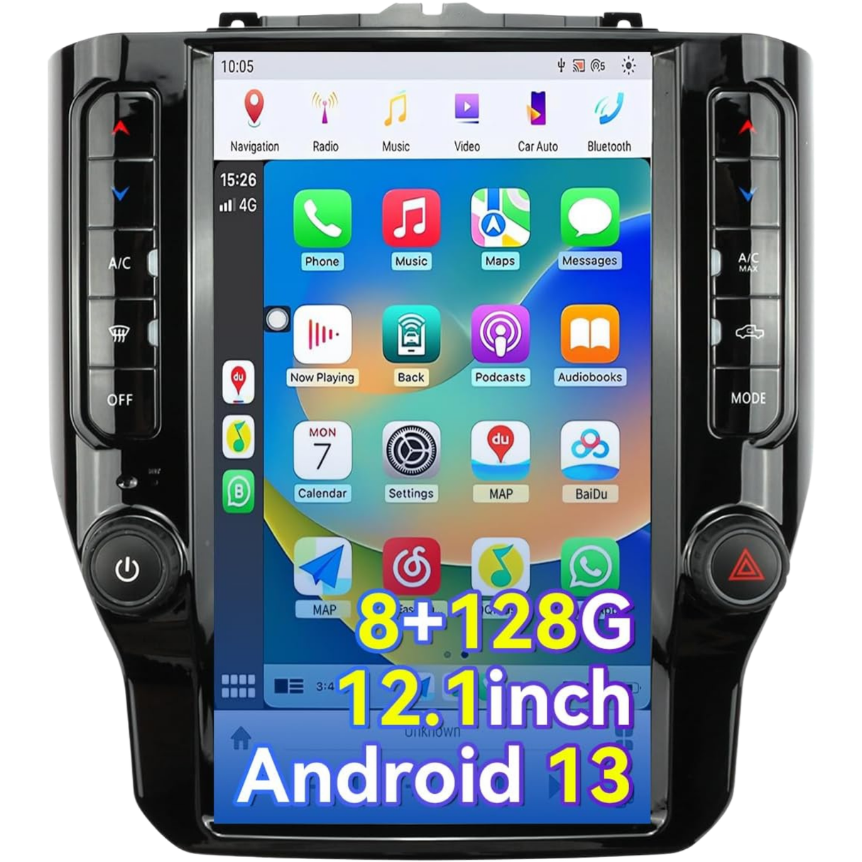12.1 Inch Car Radio Compatible with Dodge RAM 1500/2500/3500, 2019-2024, Qualcomm 8+128GB T Style Touch Screen Car Stereo with Wireless Carplay/Android Auto/WiFi /4G LTE/GPS Navigation /BT5.0