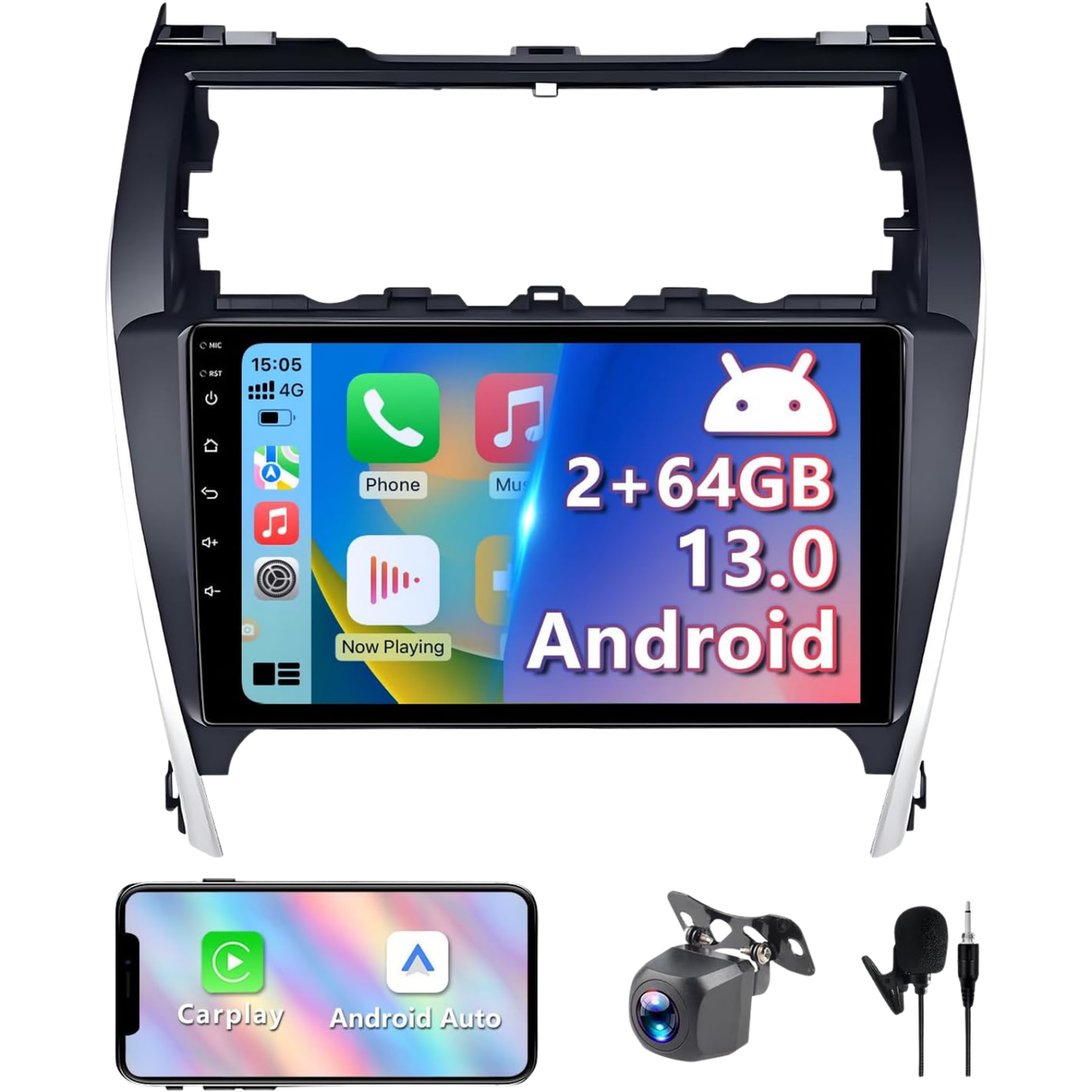 Android 13 Car Radio Compatible with Toyota Camry 2012 2013 2014, 10.1 Inch 2+64GB Car Head Unit Stereo Support Carplay/Android Auto MirrorLink, GPS Navigation WiFi Bluetooth
