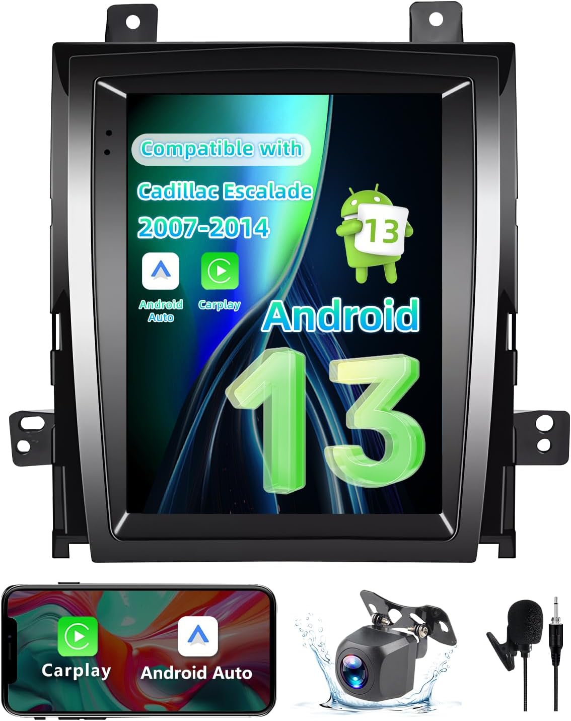 Android 13 Car Stereo Compatible with Cadillac Escalade/Sailway SLS 2007-2014, 9.7 Inch 2+64G Car Radio with CarPlay&Android Auto Support GPS/SWC/Bluetooth/FM RDS Radio/Backup Camera