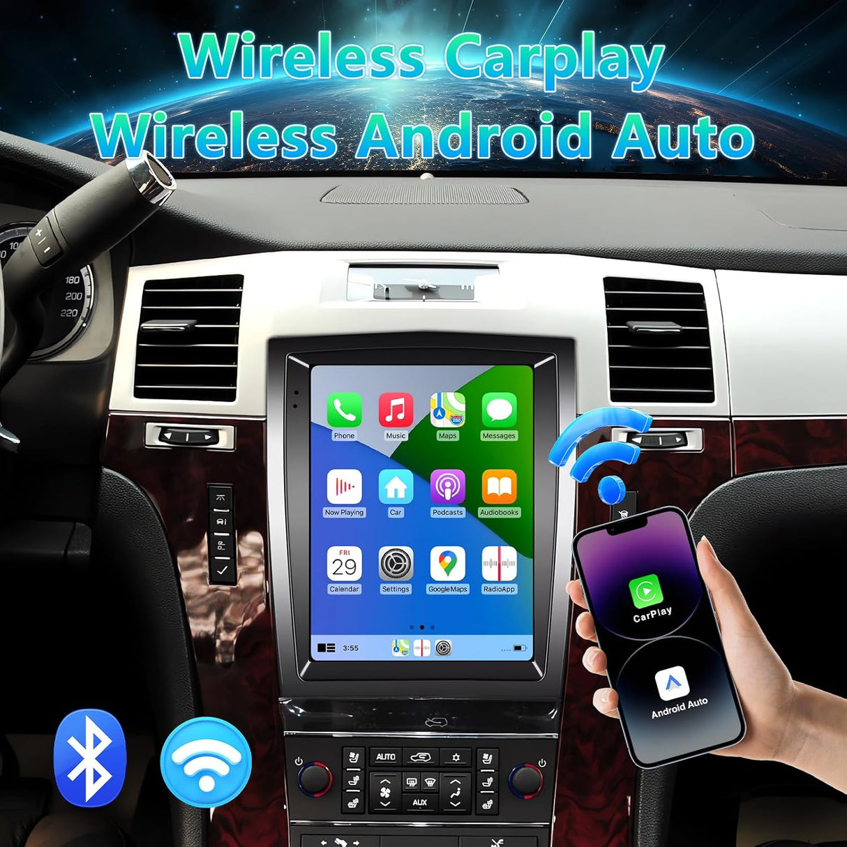Android 13 Car Stereo Compatible with Cadillac Escalade/Sailway SLS 2007-2014, 9.7 Inch 2+64G Car Radio with CarPlay&Android Auto Support GPS/SWC/Bluetooth/FM RDS Radio/Backup Camera