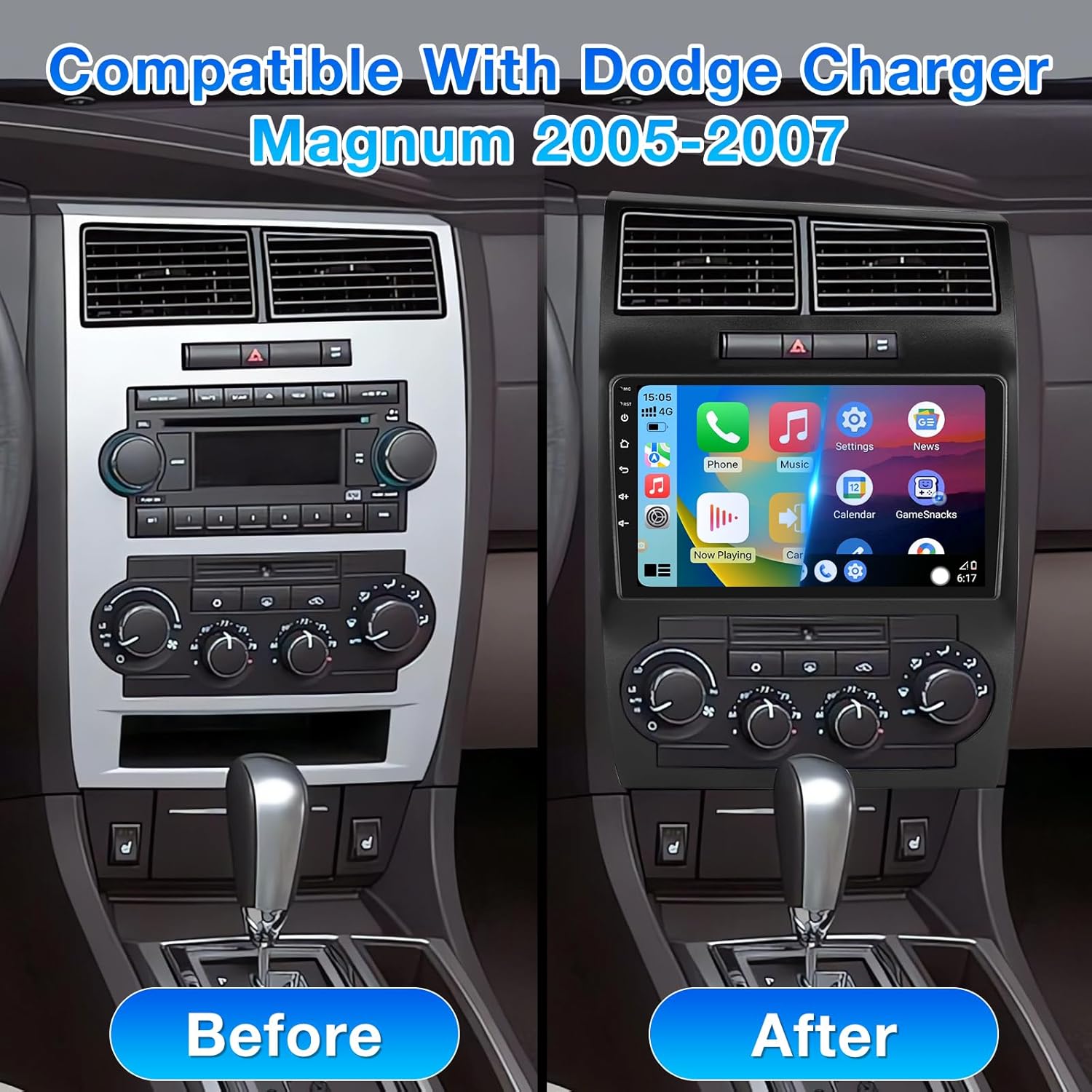 ZHNN Android 13 Car Radio Stereo Compatible with Dodge Charger/Magnum 2005 2006 2007, 9 inch 2+64GB Car Stereo with CarPlay Android Auto Mirrorlink GPS Navigation Backup Camera