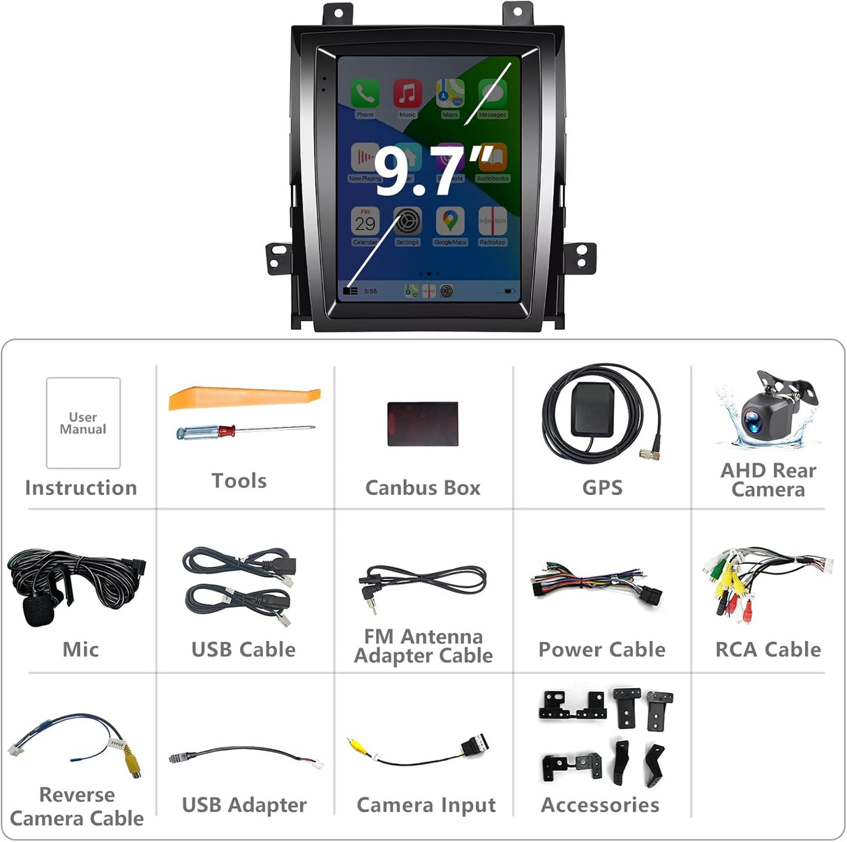 Android 13 Car Stereo Compatible with Cadillac Escalade/Sailway SLS 2007-2014, 9.7 Inch 2+64G Car Radio with CarPlay&Android Auto Support GPS/SWC/Bluetooth/FM RDS Radio/Backup Camera