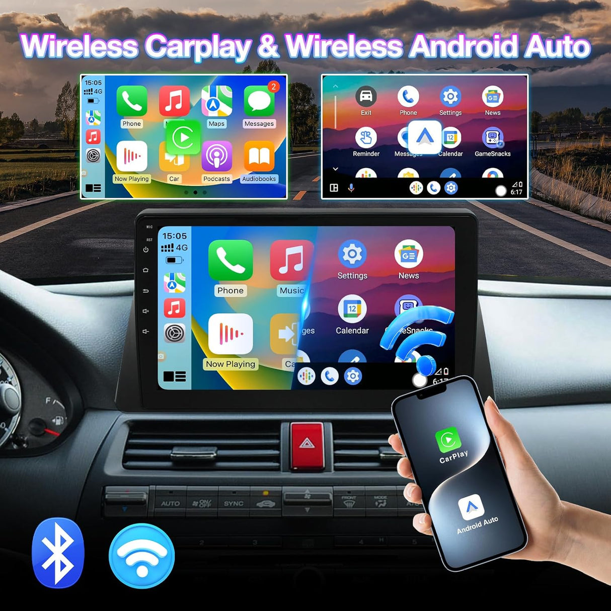 2+64G Car Stereo Radio Compatible with Honda Accord 8th 2008 2009 2010 2011 2012 2013, 10.1 Inch Android 13 Car Head Unit with Wireless CarPlay Android Auto, WiFi GPS MirrorLink SWC Backup Camera