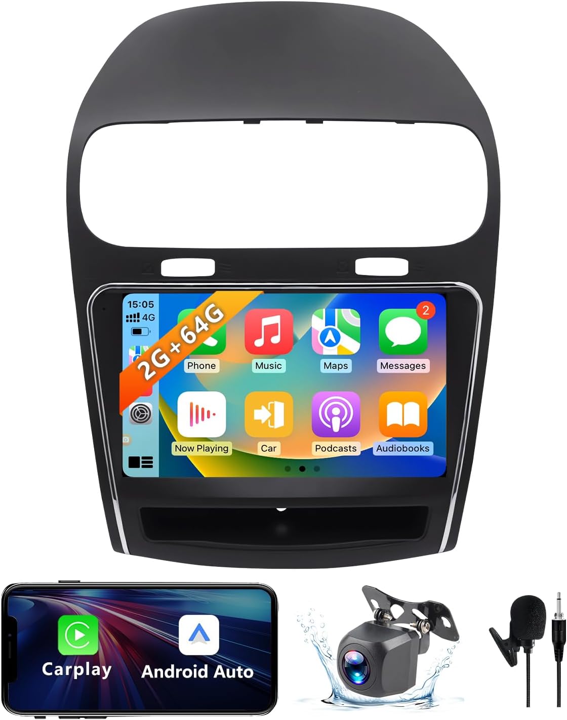 Android 13 Car Radio Stereo Compatible with Dodge Journey 2011-2019 Wireless Carplay/Android Auto/Mirrorlink, 2+64G 9 Inch Touch Screen Car Radio with GPS Navigation,Bluetooth, FM, Backup Camera
