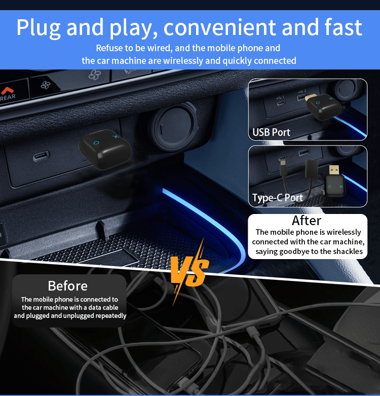 ZHNN Wireless Carplay Mini Adapter, 2 in 1 Wireless Car Play and Android Auto Adapter Convert Wired to Wireless, Plug and Play