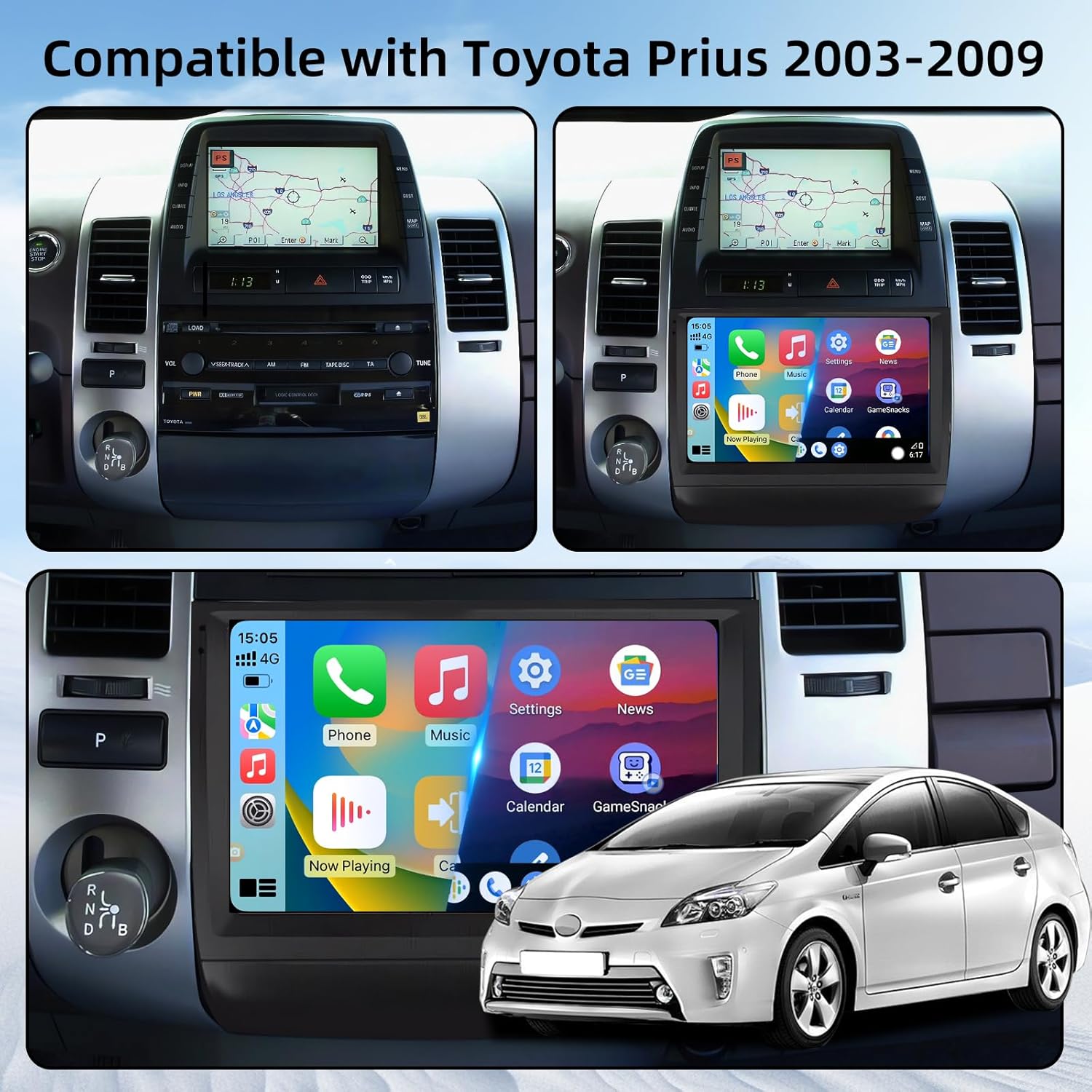 ZHNN Android 13 Car Radio Compatible with Toyota Prius 2003 2004 2005 2006 2007 2008 2009, 2+64G 9 Inch Car Stereo Support Wireless CarPlay Android Auto Bluetooth GPS Navigation SWC FM Backup Camera