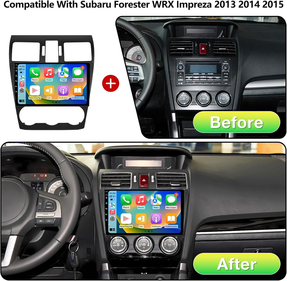 ZHNN Car Radio Stereo Compatible with Subaru Forester WRX Impreza 2013 2014 2015 with Carplay/Android Auto