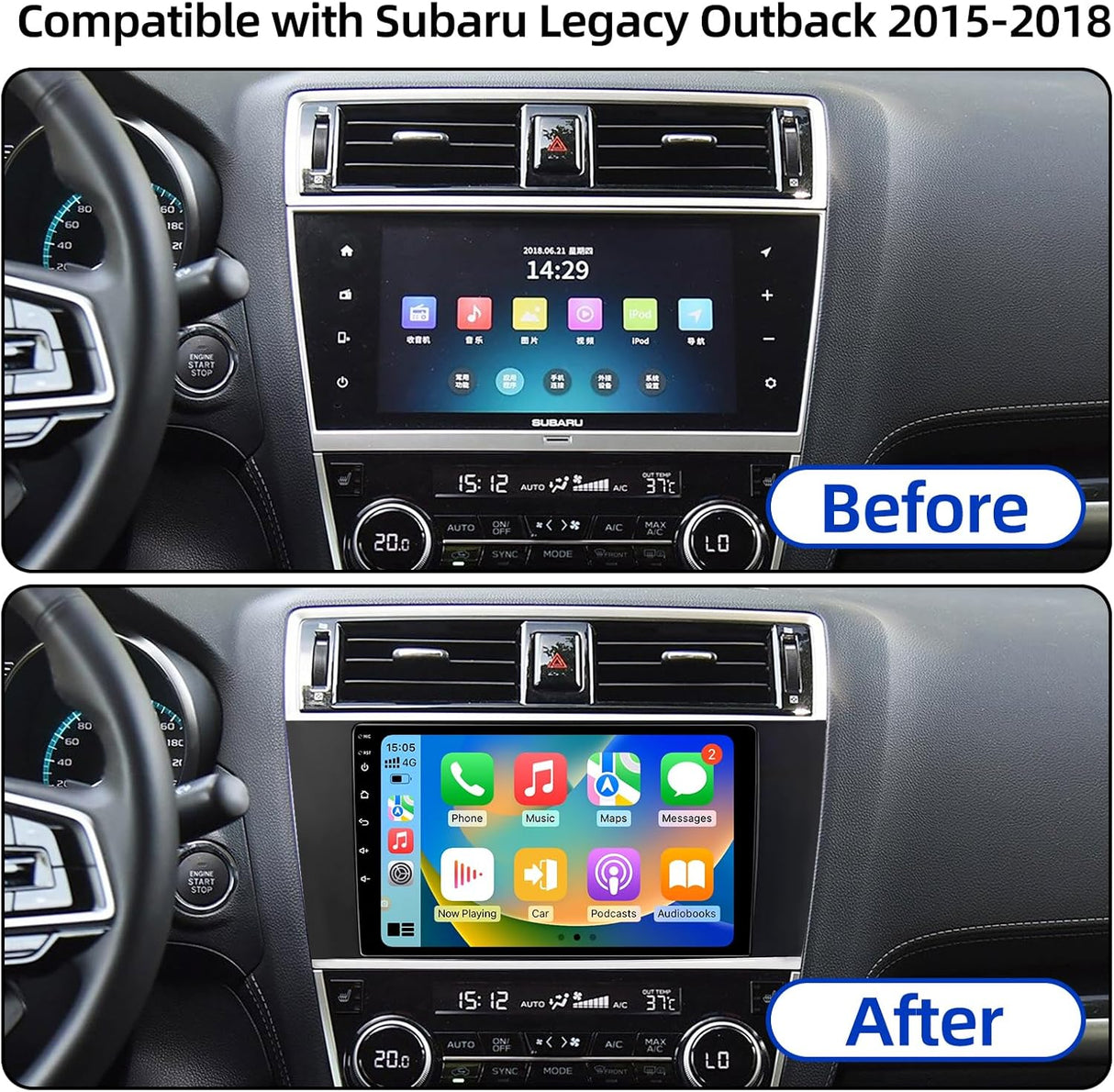 Android 13 Car Radio Compatible with Subaru Legacy Outback 2015-2018, 9 Inch 2+64G Car Stereo Support Wireless CarPlay/Android Auto/Bluetooth/GPS Navigation/SWC/FM Radio/Backup Camera