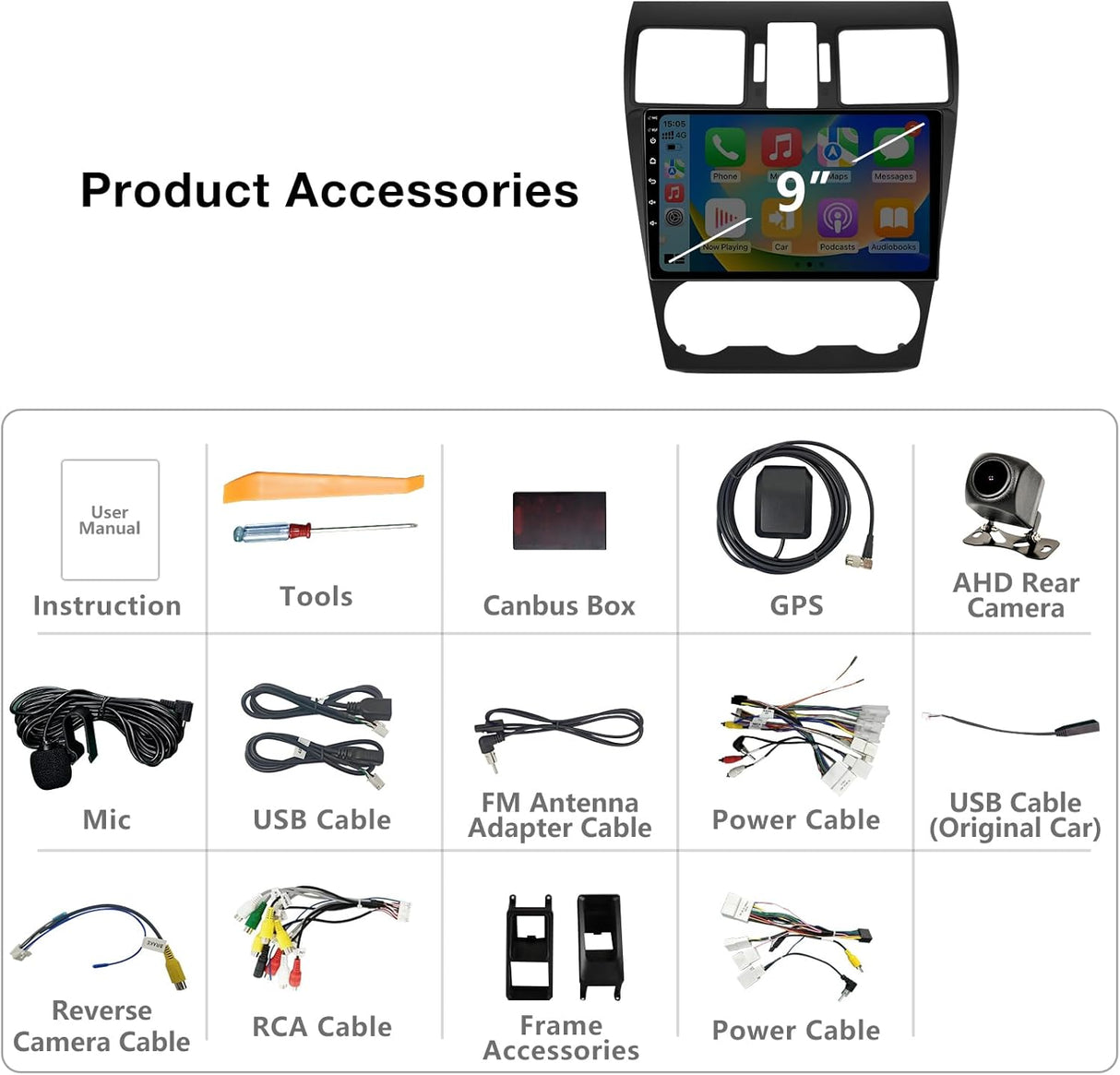 ZHNN Car Radio Stereo Compatible with Subaru Forester WRX Impreza 2013 2014 2015 with Carplay/Android Auto