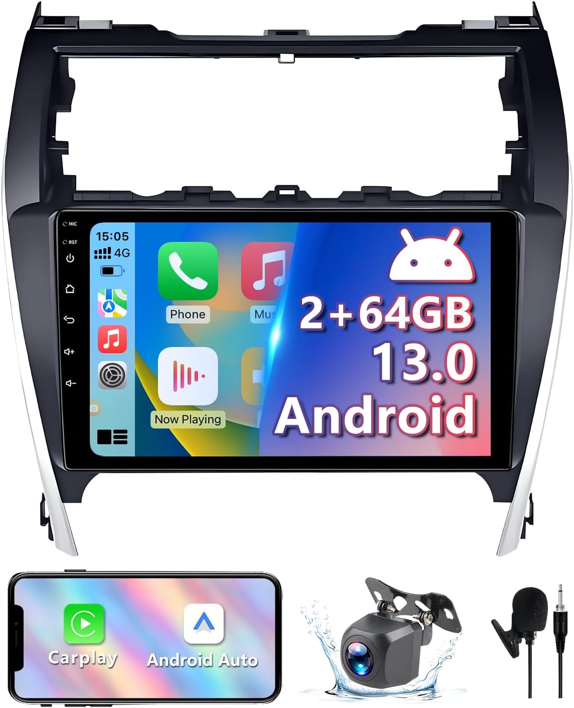 Android 13 Car Radio Compatible with Toyota Camry 2012 2013 2014, 10.1 Inch 2+64GB Car Head Unit Stereo Support Carplay/Android Auto MirrorLink, GPS Navigation WiFi Bluetooth