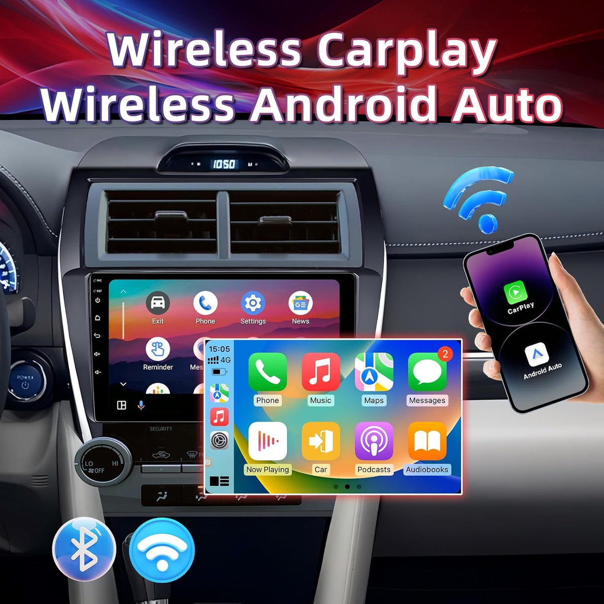 Android 13 Car Radio Compatible with Toyota Camry 2012 2013 2014, 10.1 Inch 2+64GB Car Head Unit Stereo Support Carplay/Android Auto MirrorLink, GPS Navigation WiFi Bluetooth
