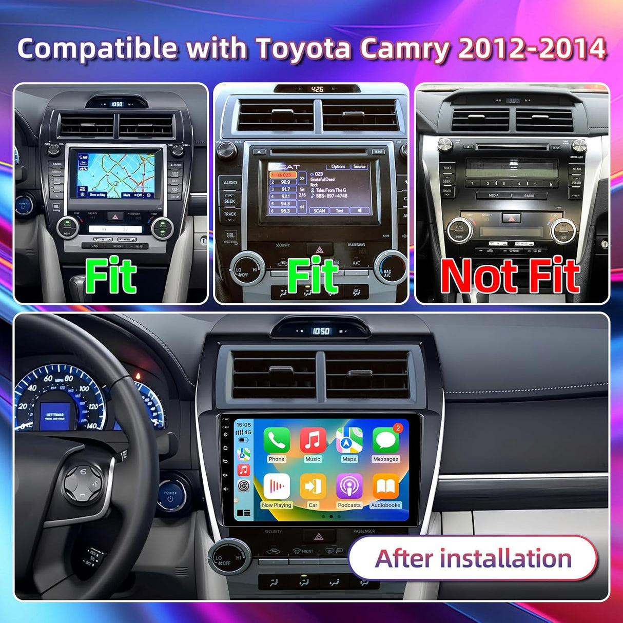 Android 13 Car Radio Compatible with Toyota Camry 2012 2013 2014, 10.1 Inch 2+64GB Car Head Unit Stereo Support Carplay/Android Auto MirrorLink, GPS Navigation WiFi Bluetooth