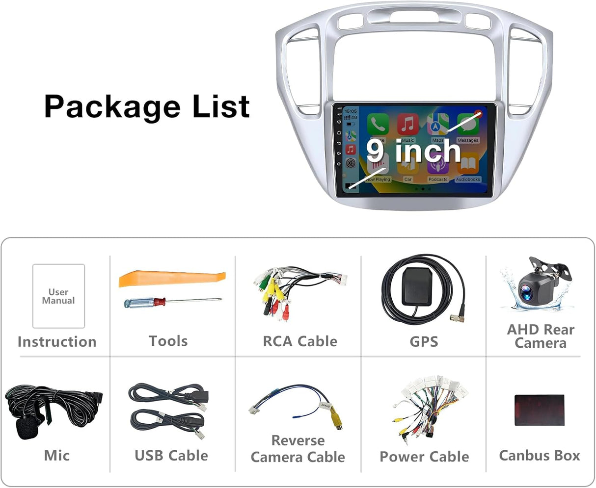 ZHNN Touchscreen Car Stereo for Toyota Highlander 2000-2007, Android 13, Wireless CarPlay/Android Auto