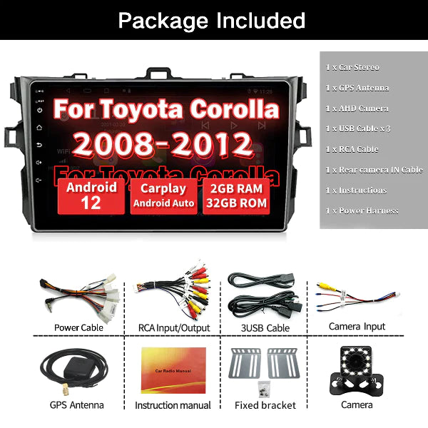 ZHNN 2023 Android 12 Car Stereo apply to Toyota Corolla 08-12